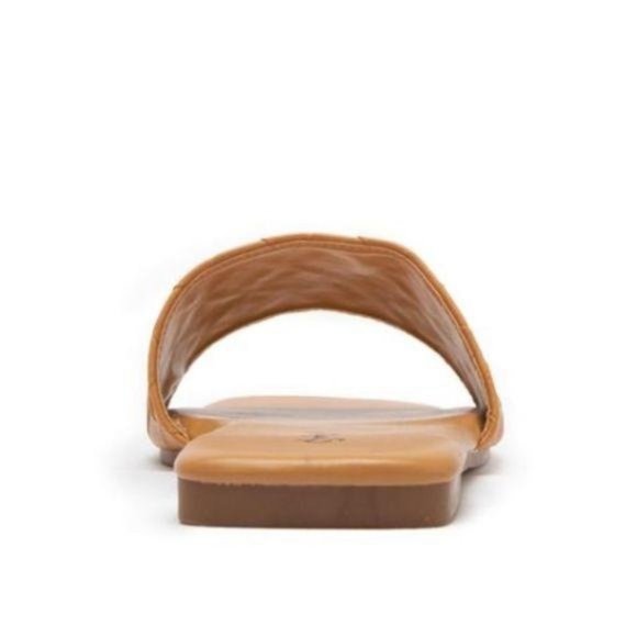 Square Toe Woven Strap Slide Sandals in Tan - Picture 3 of 5